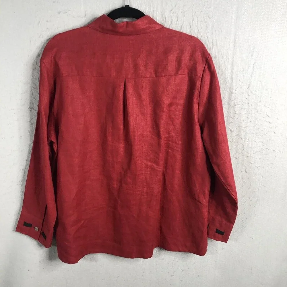 Cottage Clothing Company Top Women Large Red 100% Linen Artsy Airy Lagenlook - Picture 3 of 11